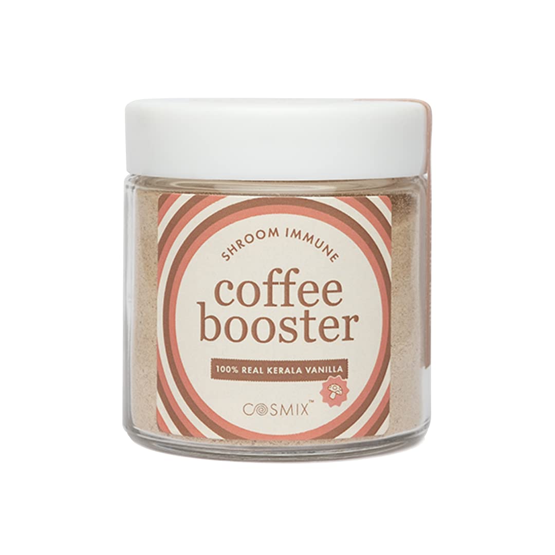 Cosmix Shroom Immune Coffee Booster | Immunity Boosting, Prevent Caffeine Crash | Superfood Blend with Reshi, Chaga & Sliver Ear | No Added Sugar | Vegan| 60g - 40 servings (Real Kerala Vanilla Bean)