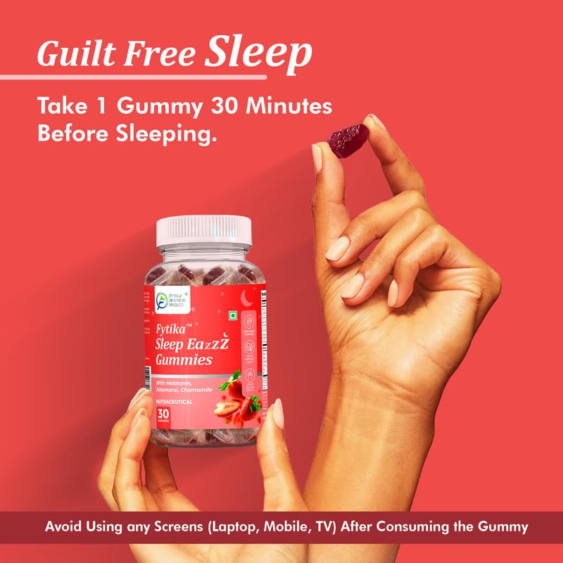 Fytika Melatonin Gummies 5mg - 30 Gummies (Pack of 1)| for Men & Women | Jatamansi, Chamomile, Valeriana, Zinc & Magnesium | No Added Sugar | Natural Strawberry Flavour
