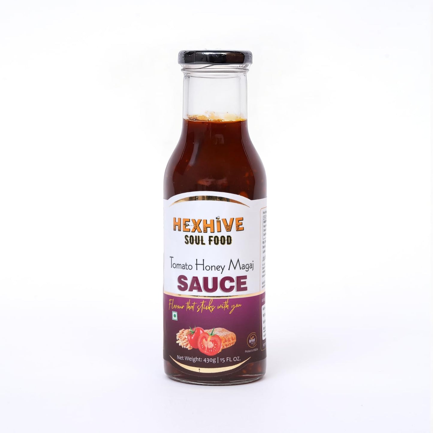 Hexhive Tomato Magaj Honey Sauce | Sweet & Tangy Tomato Spread with Raw Honey & Melon Seeds | No Refined Sugar | Healthy Dip & Spread for Snacks, Parathas, Sandwiches, Fries | 430g