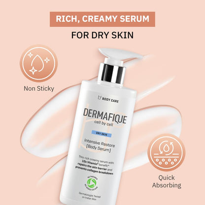Dermafique Intensive Restore Body Lotion Serum with 10X Vitamin E benefit 300ml, Body Lotion for Dry Skin, Suitable for Winters & 100 hour Deep moisturisation, Moisturizer for Body | Dermatologist Tested