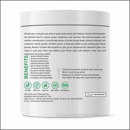 Pure Creatine Monohydrate 500gm, 166 Servings | Rapid Absorption | Enhanced Muscle Strength & Power | Vegan Powder