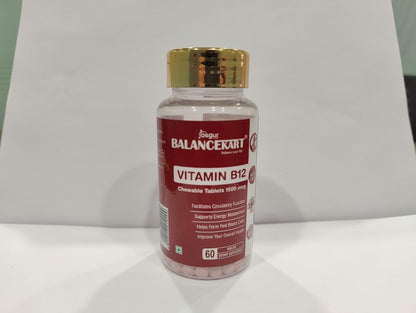 Balancekart Vitamin B12 Supplements for Men & Women, 1500mcg Vitamin B12 Tablets to Improve Red Blood Cell Formation, Boosts Energy Level, 60 Tablets