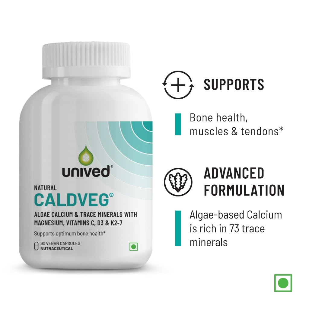 Unived Caldveg | Wholefood Plant-Based Calcium, Magnesium & 73 Trace Minerals, Vit D3 (Lichen), Vit K2-7 (Menaquingold) | Complete Supplement For Bone Health & Healthy Ageing, Capsule