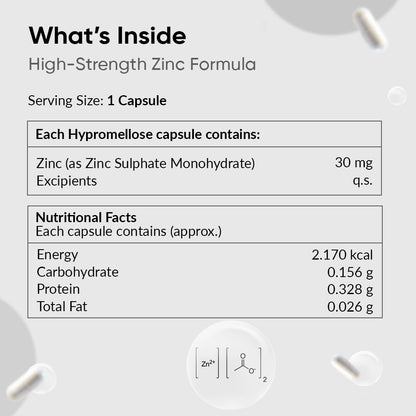 Ambrosial Zinc Supplements - High Strength 30 mg, Highly Bioavailable Zinc Supplement for Men & Women, Immune & Metabolism Support, Zinc Supplements, Pack of 1-60 Capsules