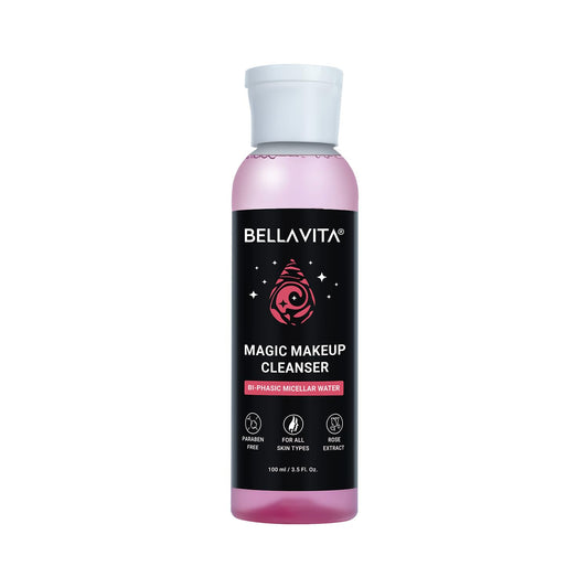 BELLAVITA Micellar Water Makeup Remover | Enriched with Rose Extract | Removes Waterproof Makeup | Dual Action Cleansing | Suitable for Eyes & Lips | Gentle Hydration Non-Greasy & Lightweight | 100 ML
