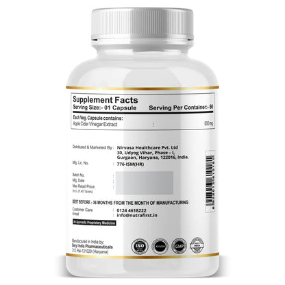 Nutrafirst Apple Cider Vinegar Capsules (500mg) for Weight Management, Skin & Hair Health in Men & Women â€“ 60 Capsules