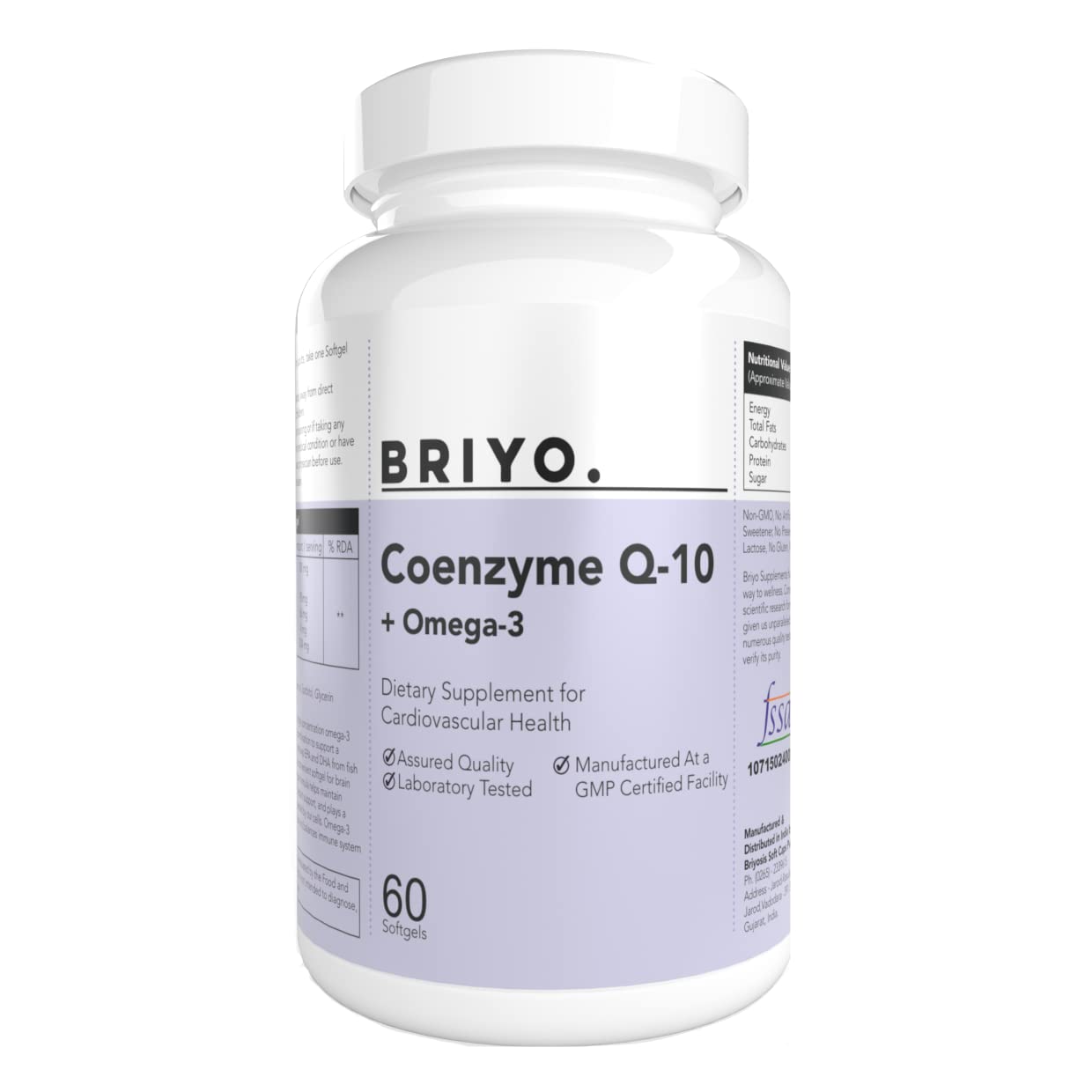 Briyosis CoenzymeQ10 + Omega 3-150 mg Omega 3 + 100 mg Omegas 3 with Lycopene and Selenium for Heart Health, Cellular Energy, Antioxidant Support