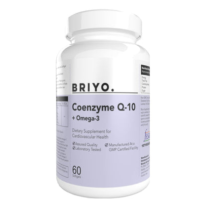 Briyosis CoenzymeQ10 + Omega 3-150 mg Omega 3 + 100 mg Omegas 3 with Lycopene and Selenium for Heart Health, Cellular Energy, Antioxidant Support