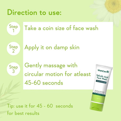 WishCare Salicylic Acid Face Wash For Women & Men | Reduces Acne & Controls Oil | With AHA, Green Tea, Chamomile & Tea Tree | Salicylic Acid Face Wash For Oily Skin & Acne Prone Skin | 100ml