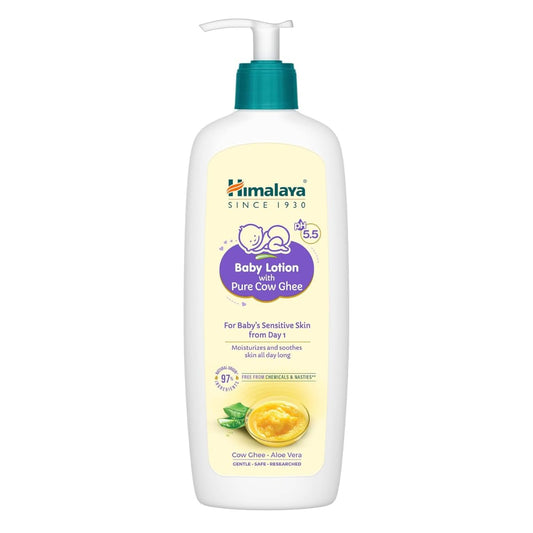 Himalaya Baby Lotion with Pure Cow Ghee 400ml | ph 5.5 | Aloe vera | Safe for newborns | For baby's sensitive skin safe from day 1| No Parabens | No Phthalates | No Mineral Oil | No Synthetic color | Pediatrician evaluated