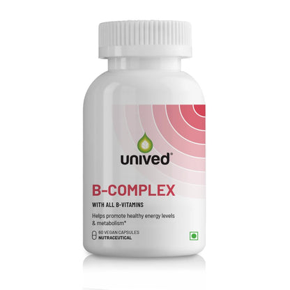 Unived Wholefood Natural B-Complex Raw B-Vitamins Capsule From Ferment Media 100% Natural & Vegan One Month Supply, 60 Count