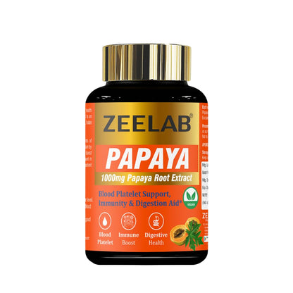 Zeelab Papaya Capsules | Natural Carica Papaya Root Extract Supplement | Supports Platelet Count, Immunity, Digestion & Heart Health â€“ 60 Veg Capsules