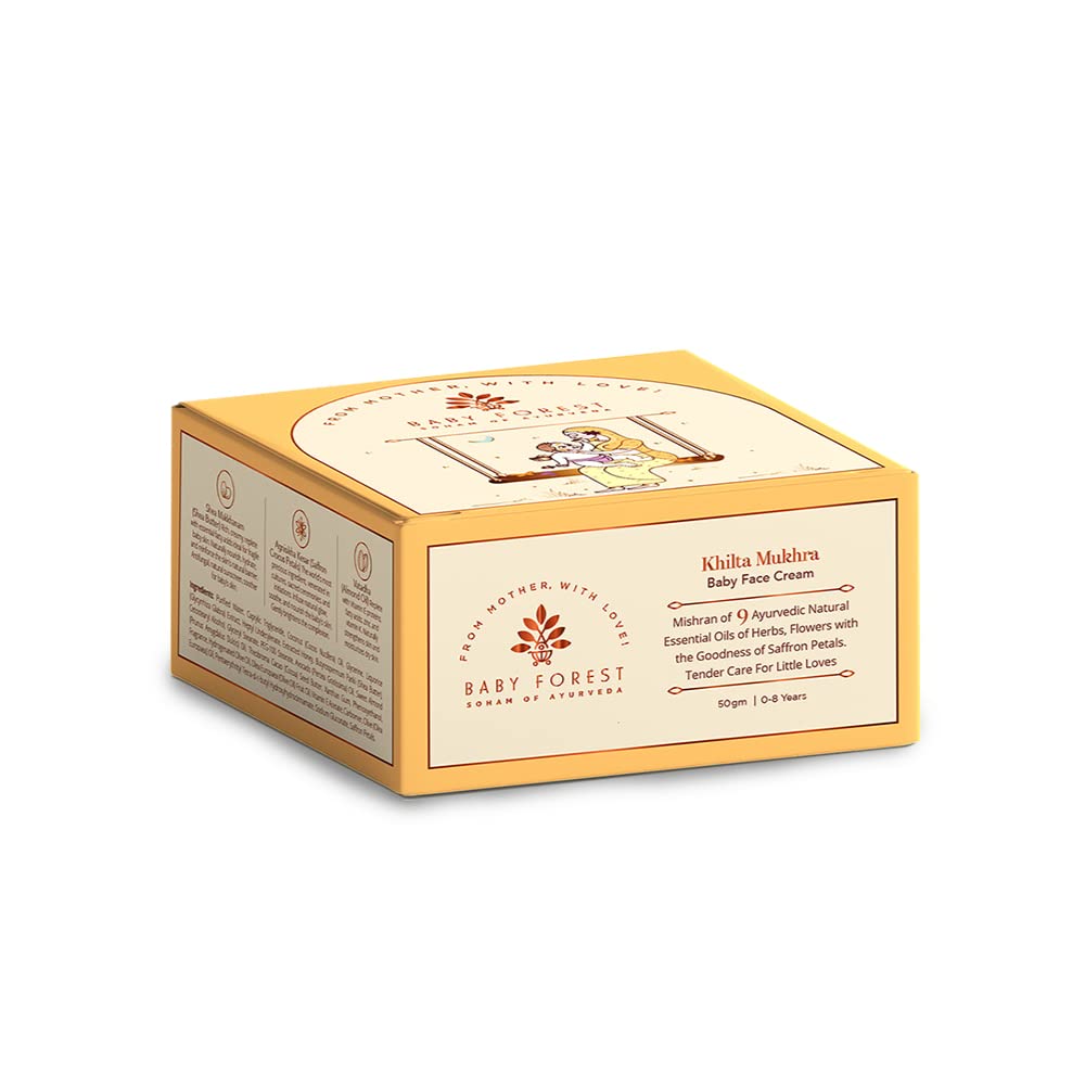 Baby Forest Khilta Mukhra Baby Face Cream for Kids 50g | With Shea Butter, Saffron & Almond Oil | Ayurvedic Natural Face Moisturizer for Boys & Girls | Paraben-Free, Derma Safe, Organic