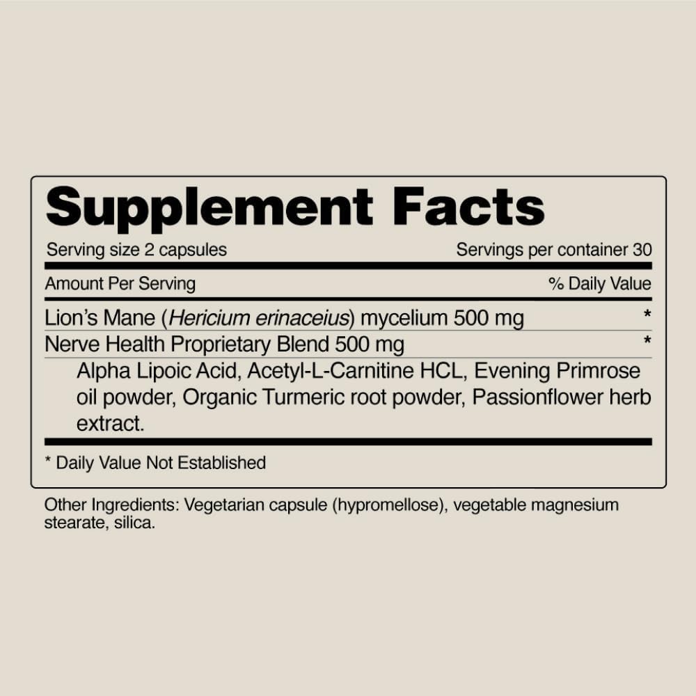 Snap Supplements Nerve Health Support with Lion's Mane, Organic Turmeric & Herbs â€“ Neuropathy Supplement for Mental Clarity, Focus & Healthy Nerve Function* â€“ 60 Capsules