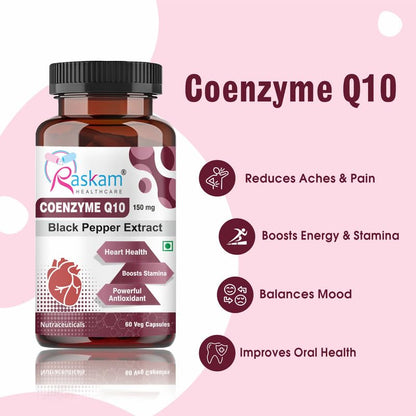 Coenzyme Q10 (CoQ10) 150 mg Veg Capsules With Black Pepper Extract | Energy & Heart Health Support | 60 Veg Capsules