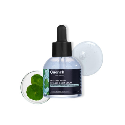 Quench 96% Snail Mucin Collagen Boost Serum With Niacinamide & Hyaluronic Acid |72 Hours Hydration|Formulated & Made In Korea | Dewy Soft & Plump Skin | Prevents Early Signs Of Ageing (30Ml)