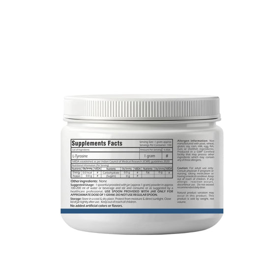 Trexgenics L-TYROSINE PURE POWDER USP grade Neurotransmitter production, Cognitive Function, Focus, Attention, Memory, Stress Support (100 gram)