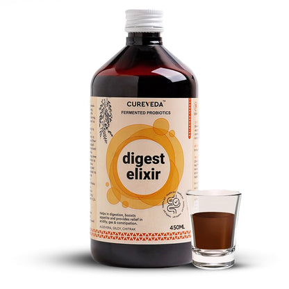 Cureveda Digest Elixir Herbal Syrup, Ayurvedic Tonic for Detox, Enrich with Aloe Vera and Chitrak (450 ml)