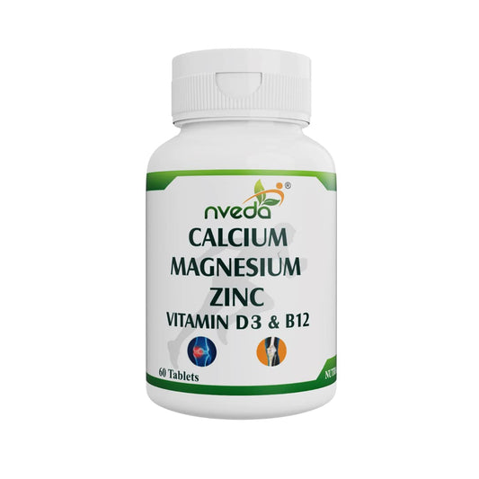 Nveda Calcium Supplement 1,000 mg with Vitamin D3, Magnesium, Zinc & Vitamin B 12 For Men & Women/For Immunity, Bone & Joint Support - 60 Tablets