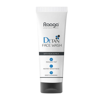 Raaga Professional De-Tan Face Care Combo | Face Wash 100ml + De-Tan Pack 72g | Kojic Acid, Milk, Lactic Acid & Arbutin | Tan Removal & Instant Brightening Kit | For All Skin Types