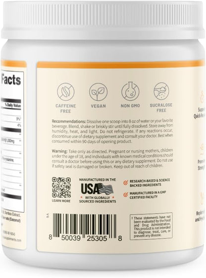 Snap Supplements BCAA Powder - 5g Vegan Branched Chain Amino Acids (2:1:1 Leucine Isoleucine Valine) + Essential Amino Acids with Nitric Oxide Booster, 30 Servings, Peach Mango