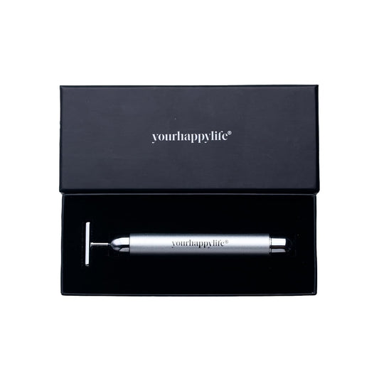 YourHappyLife Sculpt Face Roller T-Shaped electric (Battery Operated) Dermateq Silver Coated | Anti Wrinkle Massager for Forehead, Eye, Neck & Collar Bone (Silver Colour) | Skin Elasticity, De-Puff.