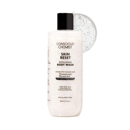 Conscious Chemist Skin Reset Bodywash 300ml | 1% Salicylic Acid Shower Gel with Lactic Acid | Exfoliates Body Acne & Bumpy Skin | For KP & Strawberry Legs | Men & Women