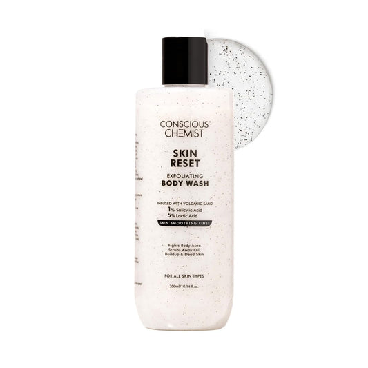 Conscious Chemist Skin Reset Bodywash 300ml | 1% Salicylic Acid Shower Gel with Lactic Acid | Exfoliates Body Acne & Bumpy Skin | For KP & Strawberry Legs | Men & Women