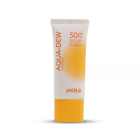 Asaya Aqua Dew Sunscreen SPF 50 PA+++ | Rice Extract | No White Cast | Blue Light Protection | Water & Sweat Resistant | Fragrance-Free | Ultra Light Dewy Sunscreen for Men & Women | 50 ml