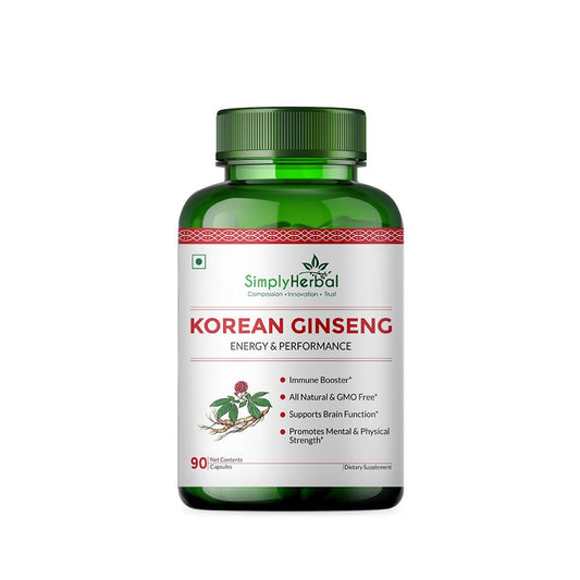 Simply Herbal Korean Red Ginseng 1000mg â€“ 90 Veg Capsules | Energy, Vitality & Stamina Support | Herbal Adaptogen Supplement for Men & Women