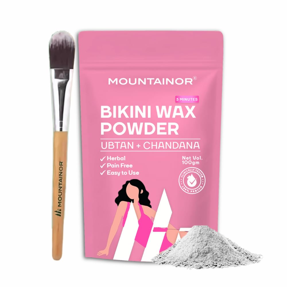 MOUNTAINOR Bikini Wax Powder, Painless Non Strips 10 Min for Women with Chandan & Aloevera | Herbal Hair Removal Easy to use at home, No Harmful Chemicals, No Irritation, No Skin Rashes - 100 gm