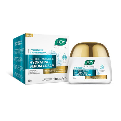 Joy Revivify Hyaluronic & Watermelon 24H Deep Moisture Hydrating Serum Cream | Deep Moisturizing Cream | Silky Smooth Feel | Vitamin A, C, E & B6 | Cocoa Butter â€“ 50 ml