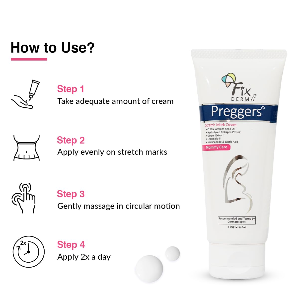 Fixderma Pregger's Stretch Mark Cream with Ceramide, Niacinamide & Lactic Acid for Women, Stretch Marks Cream for Pregnancy, Pregnancy Stretch Marks Removal Cream, Pregnancy Products for Women - 60g