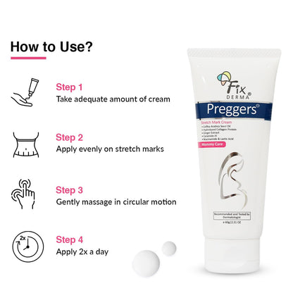 Fixderma Pregger's Stretch Mark Cream with Ceramide, Niacinamide & Lactic Acid for Women, Stretch Marks Cream for Pregnancy, Pregnancy Stretch Marks Removal Cream, Pregnancy Products for Women - 60g