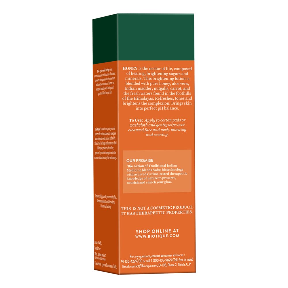 Biotique Honey Water Pore Tightening Brightening Toner with Himalayan Waters |Maintains pH Balance| Moisturized and Hydrated Skin | |100% Botanical Extracts| Suitable for All Skin Types | 120ml