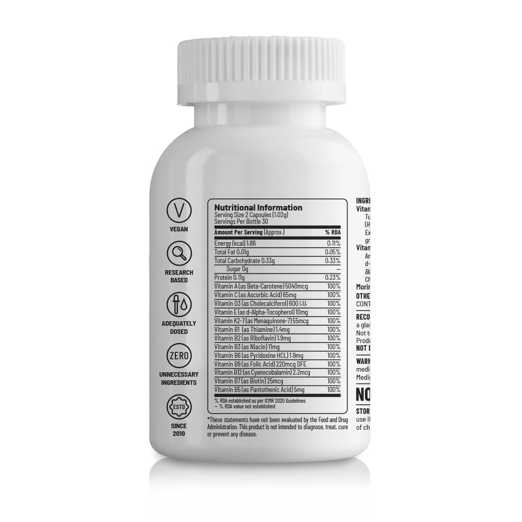 Unived Wholefood Multivitamin for Women | Vegan Plant-Based Multivitamins A, B-Complex, C, D3, E, & K2-7| Natural, Wholefood Plant Based, & Vegan | 60 Capsules