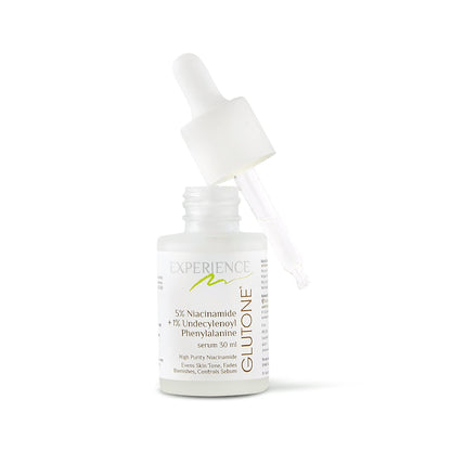 Glutone 5% Niacinamide Serum With 1% Undecylenoyl Phenylalanine For Oil-Free, Spotless & Glowing Complexion | Controls Sebum, Fades Acne Marks & Tightens Enlarged Pores | 30 ml