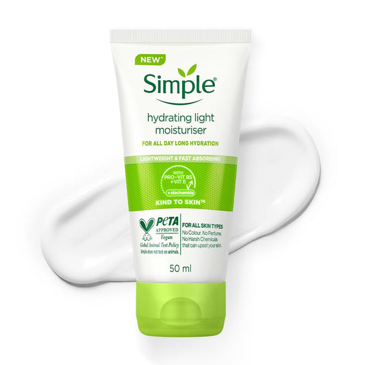 Simple Hydrating Light Moisturiser, 50ml | 12hr Hydration | With Niacinamide, Pro-Vitamin B5, Glycerin & Borage Seed Oil | Lightweight, Non-Greasy Formula | For Soft, Smooth Skin