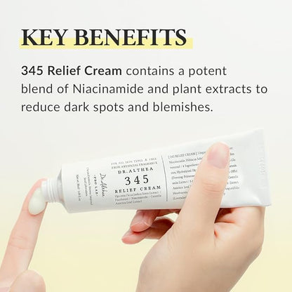 Dr.Altheas 345 Relief Cream, Daily Skin Care Face Moisturizer Korean Intensive Repair & Soothing Acne, Oily, Sensitive Skin Cream with Niacinamide, Panthenol for All Skin Types, 50ml