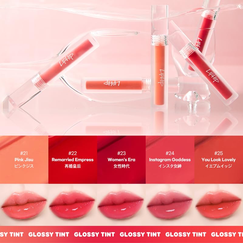 Liphip Glossy Lip Tint (L23 Womenâ€™s Era) High Shine Non-Sticky Tint Lip Gloss, Long Lasting Hydrating Lip Stain Gloss Finish, Korean Lip Tint (3g, Rose Red)