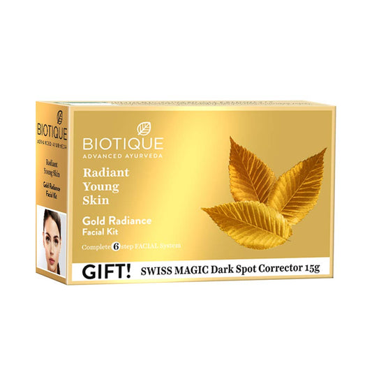 Biotique Gold Radiant Skin Youth Facial| 6-Step Facial Kit for Radiant Skin| Ayurvedic and Organically Pure| 100% Botanical Extracts| Suitable for All Skin Types | 65gm