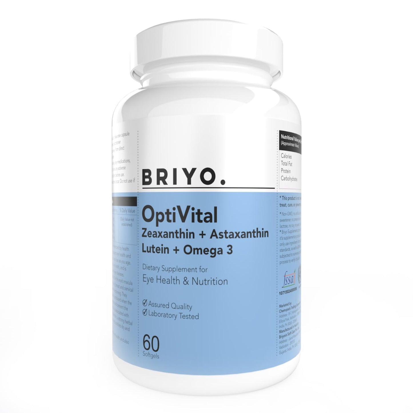 Briyo OptiVital Eye Health Supplement â€“ Lutein, Zeaxanthin, Astaxanthin & Omega-3 from Natural Sources â€“ Supports Vision, Retinal Health & Eye Strain Relief â€“ 60 Capsules