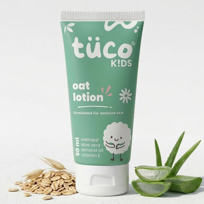 TucoÂ® Oat Body Lotion for Kids | 48Hrs Moisturization | 3-15 Yrs | Enriched with Vitamin E, Aloe Vera, Almond | Lightweight, Non-Greasy | All Skin Type | Dermat Tested | SLS & Paraben free | 50ml