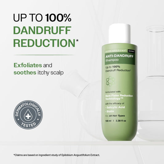 Bare Anatomy Anti Dandruff Shampoo | Reduces Up to 100% Dandruff and Strengthens Hair | Derma Approved Shampoo with Salicylic Acid & Biotin | Helps Remove Flakes and Itching | Shampoo For All Hair types | For Women And Men | 100ml