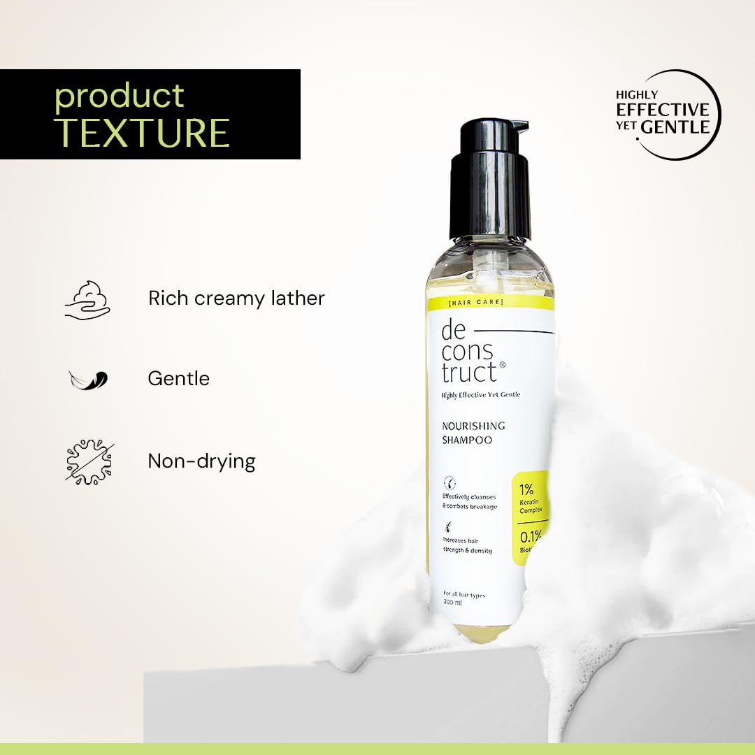 Deconstruct Nourishing Shampoo For Hair Breakage | Keratin & Biotin | For Dry and Frizzy hair | Gently Removes Excess Oil | Prevents Hair Breakage | For Healthy Hair | For Men & Women | 200ml