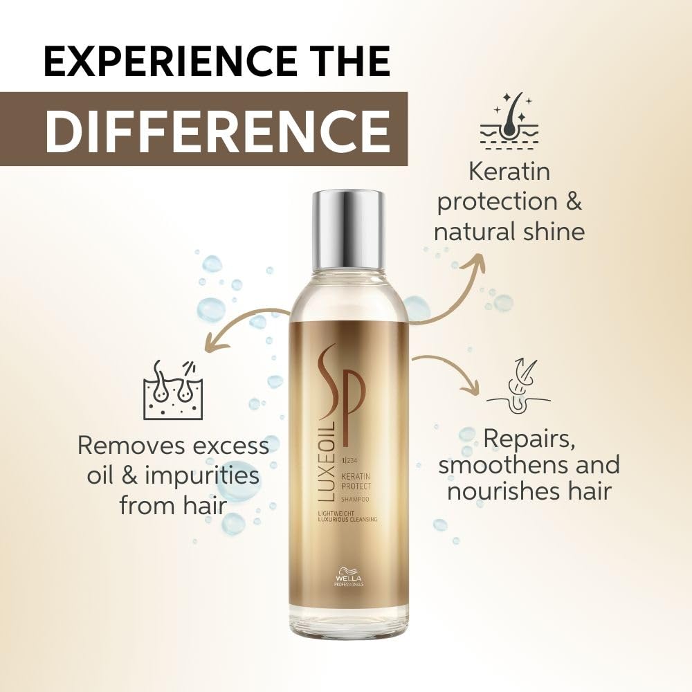 Wella Professionals SP LuxeOil Keratin Protect Shampoo | Lightweight Luxurious Cleansing | Hair Strengthening | With Argan, Jojoba & Almond Oil
