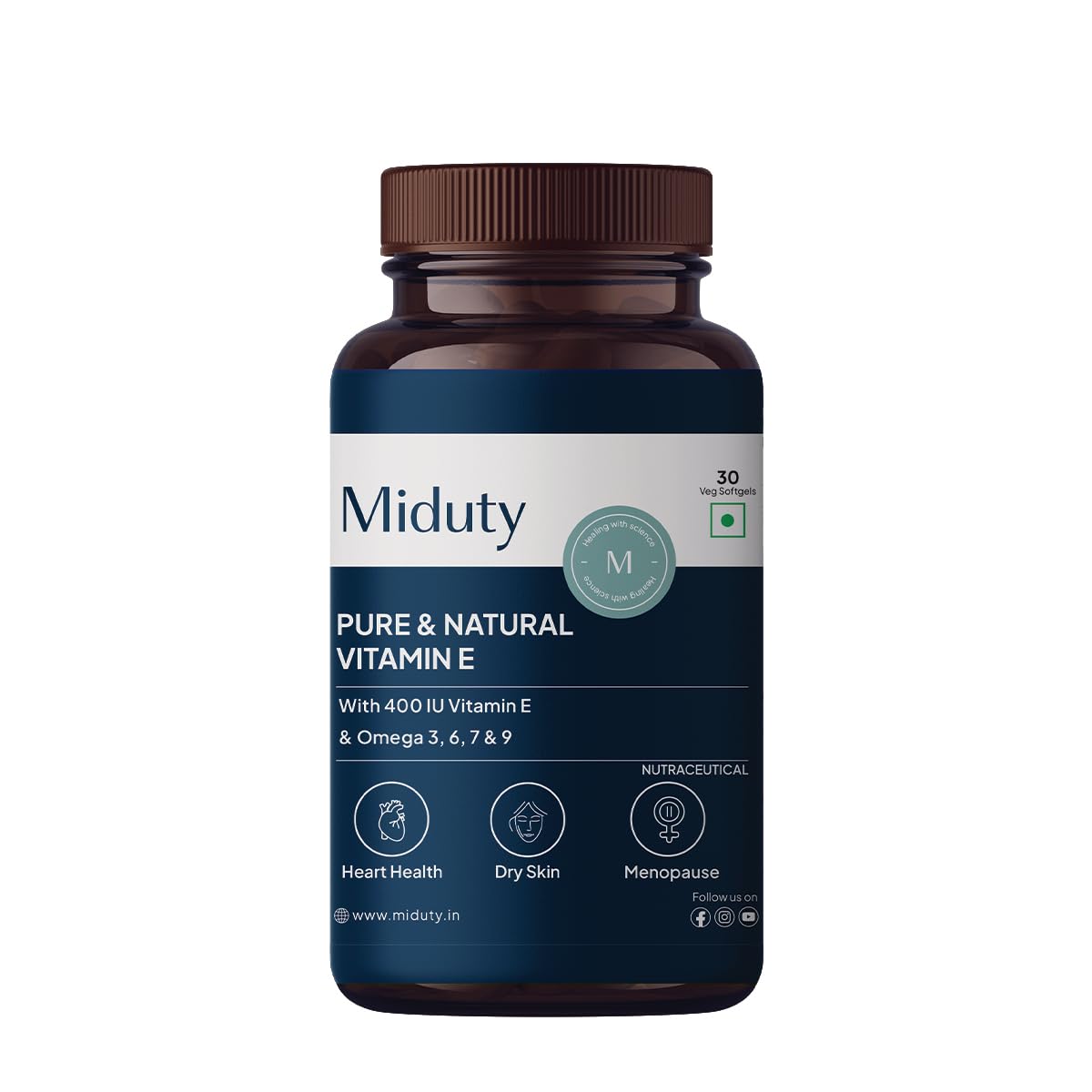 Miduty by Palak Notes Pure Natural Vitamin E Capsules, Enhanced with Omega-3-6 - 7-9 - Sea Buckthorn Berry Oil - Boosts Immunity - Balance cholesterol - Better Heart health - 30 Softgel