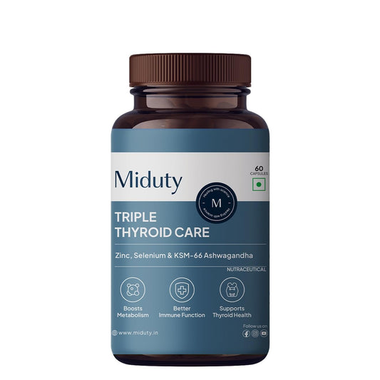 Miduty Palak Notes Triple Thyroid Care Supplement - Rapid Action Formula - KSM-66 Ashwagandha - Sea Kelp - Zinc - Vitamin B1-Selenium-L-Tyrosine - Supports Thyroid Health - Good mood - 60 Capsules