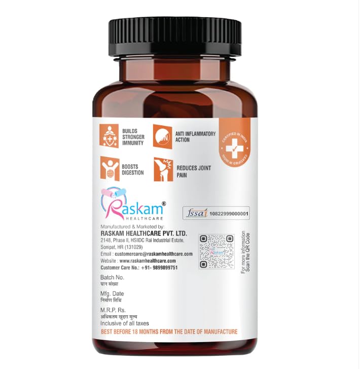 Curcumin 95%, Boswellia 85%, 510mg Capsules with Bioperine | 60 Veg Capsules | Super Antioxidant, Improves Metabolism, Fights Inflammation | 60 veg capsules