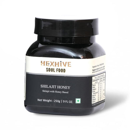 Hexhive Shilajit Honey | Raw Forest Honey | Himalayan Multifloral Honey Infused with Shilajit Extract | Energy & Vitality Boost | Immunity & Mental Clarity Support | No Added Sugar | 250g